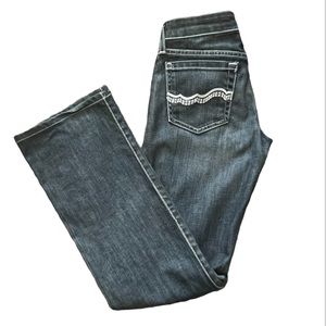 Immortality low rise boot cut jeans.